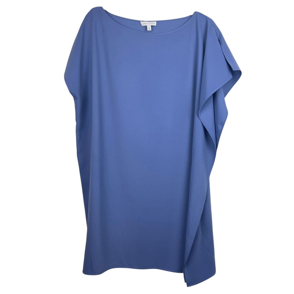 Anna Cate Dress Womens Medium Blue Asymmetrical Short Sleeve Flowy Polyester